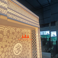 Premium Corian Mandir with 3D Design and LED Lighting Premium Corian Mandir with 3D Design and LED Lighting