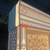 Premium Corian Mandir with 3D Design and LED Lighting Premium Corian Mandir with 3D Design and LED Lighting