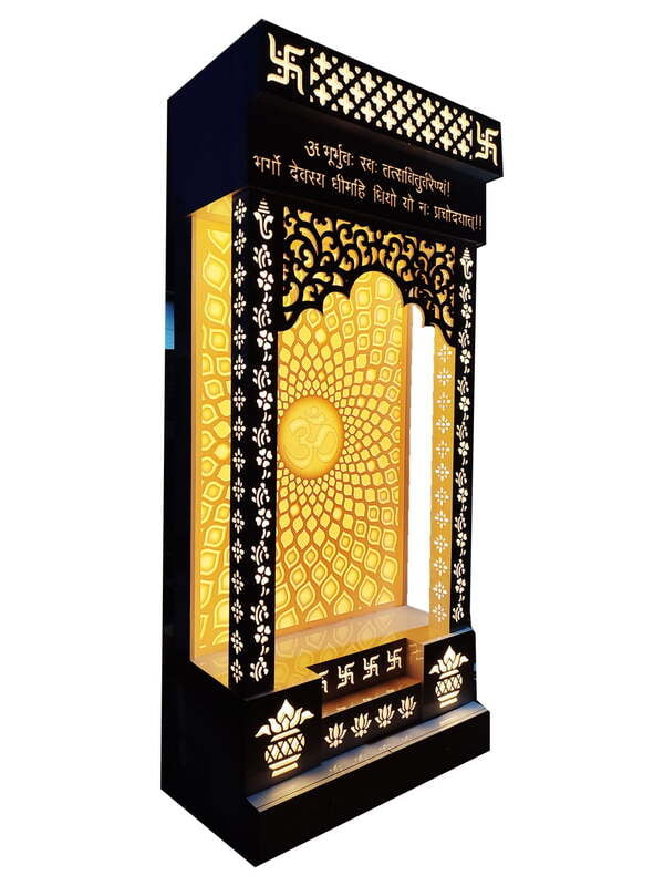 Om Corian Mandir Elegant, Intricate, and Waterproof Temple with Storage
