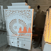 Shree Yantra Backlit Corian Mandir with Folding Doors Shree Yantra Backlit Corian Mandir with Folding Doors
