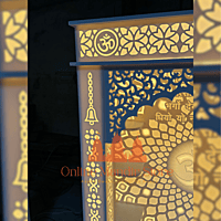 Divine Backlit Om Mandir in White Corian with Elegant Design Divine Backlit Om Mandir in White Corian with Elegant Design
