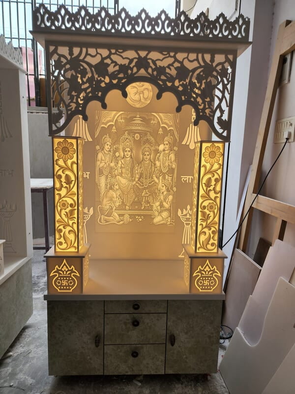 Divine Elegance Full Corian Mandir with Backlight
