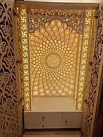 3D Corian Om Mandir With Pillar | Full Corian Mandir 3D Corian Om Mandir With Pillar | Full Corian Mandir