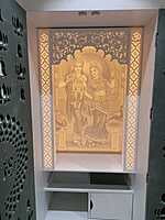 3D Corian Radha Krishna Puja Mandir With Corian Pillar & HDHMR Jali Door 3D Corian Radha Krishna Puja Mandir With Corian Pillar & HDHMR Jali Door