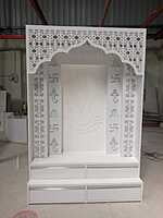 3D Corian Ganesh Ji Puja Mandir With WPC Pillar & Drawer