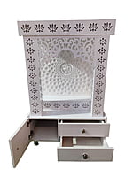 3D Corian Om Mandir with WPC Jali Pillar and Drawer 3D Corian Om Mandir with WPC Jali Pillar and Drawer