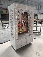 Sherawali Mata Puja Mandir Printed on Acrylic with WPC Pillar & Storage Space | Sehrawat Brothers