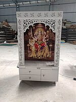 Sherawali Mata Puja Mandir Printed on Acrylic with WPC Pillar & Storage Space | Sehrawat Brothers