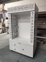 3D Corian Radha Krishna Puja Mandir With WPC Pillar & WPC Drawers