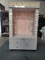 3D Corian Radha Krishna Puja Mandir With WPC Pillar & WPC Drawers