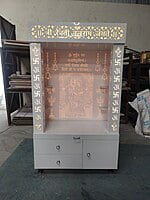 3D Corian Radha Krishna Puja Mandir With WPC Pillar & WPC Drawers