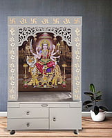 Sherawali Mata Puja Mandir Printed on Acrylic with WPC Pillar & Storage Space | Sehrawat Brothers