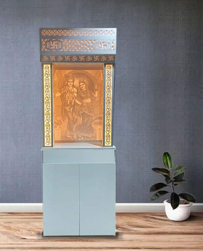 3D Corian Radha Krishna Puja Mandir With Corian Pillar 3D Corian Radha Krishna Puja Mandir With Corian Pillar