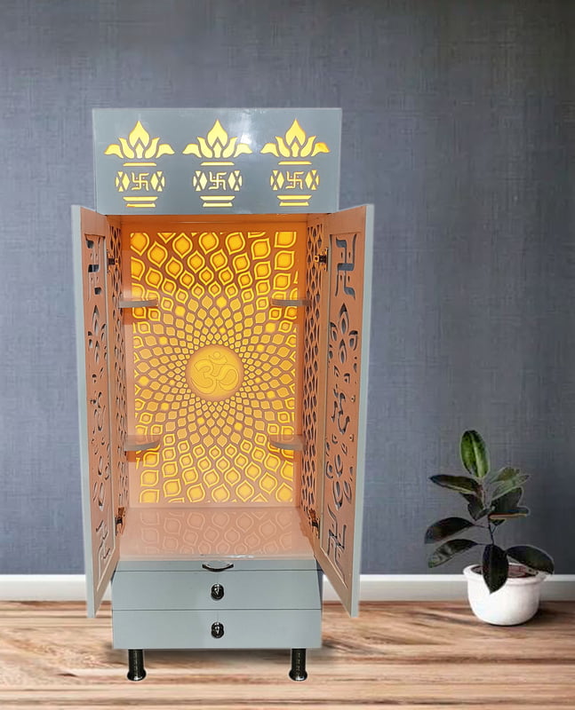 3D Corian Om Mandir With WPC Jali Door 3D Corian Om Mandir With WPC Jali Door