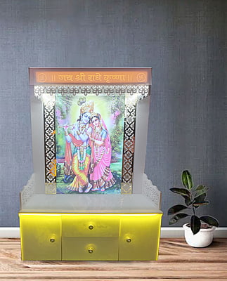 Radha Krishna Full Corian Mandir with Acrylic Print and Storage Space