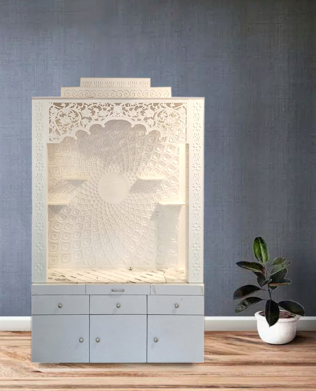 3D Corian Om Mandir With Pillar And WPC Base | Full Corian Mandir 3D Corian Om Mandir With Pillar And WPC Base | Full Corian Mandir