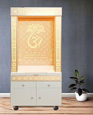 3D Corian Lotus Om Mandir With Pillar and Drawer