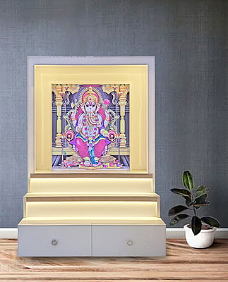 Ganpati Ji Mandir with Printed Acrylic and Storage Space | Sehrawat Brothers
