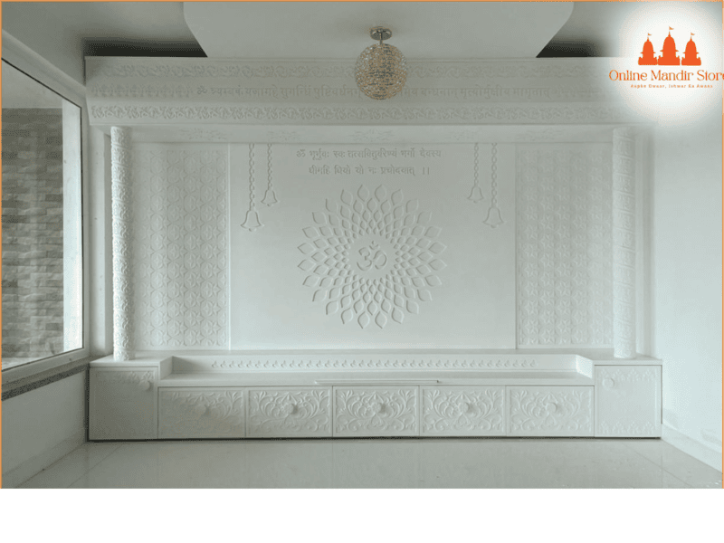 Divine Serenity Full Corian Mandir with Intricate Carvings Divine Serenity Full Corian Mandir with Intricate Carvings