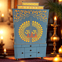 Shree Yantra Backlit Corian Mandir with Folding Doors Shree Yantra Backlit Corian Mandir with Folding Doors