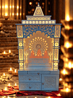 Premium Corian Mandir with Intricate Carvings and LED Lighting Premium Corian Mandir with Intricate Carvings and LED Lighting