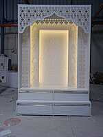3D Corian Ganesh Ji Puja Mandir With WPC Pillar & Drawer 3D Corian Ganesh Ji Puja Mandir With WPC Pillar & Drawer