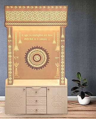 Full 3D Corian Om Mandir With Drawer & Cabinet