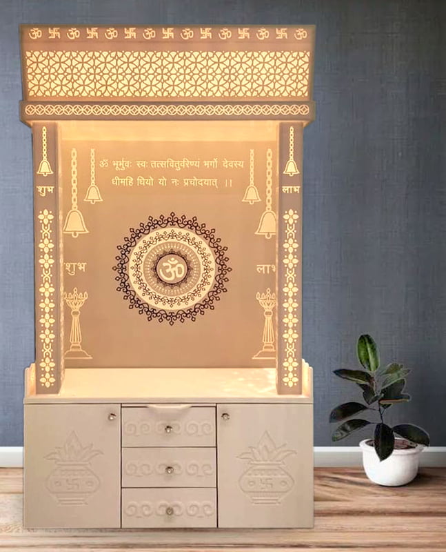 Full 3D Corian Om Mandir With Drawer & Cabinet Full 3D Corian Om Mandir With Drawer & Cabinet